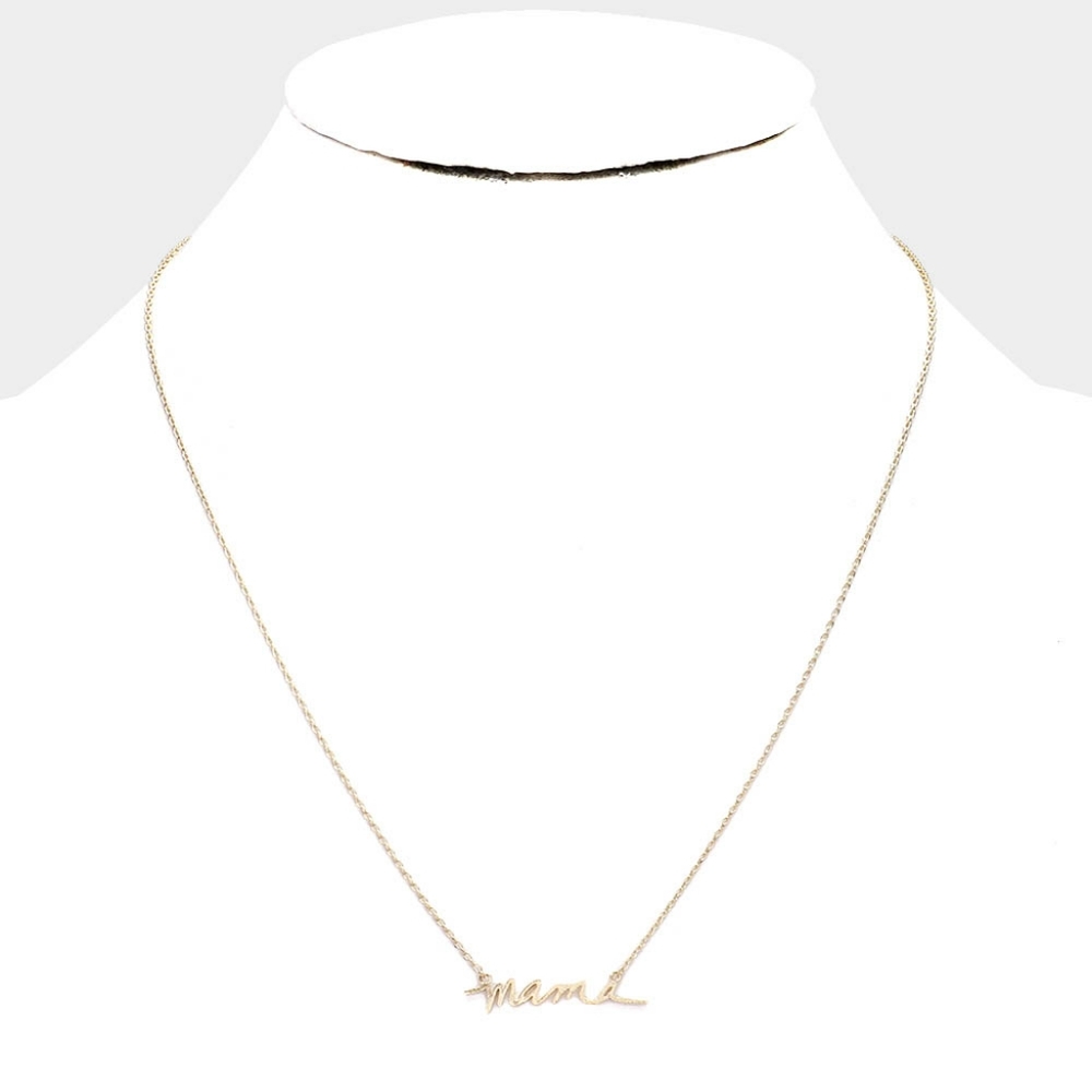 Gold MAMA Worded Pendant Necklace Chain Jewelry - Picture 2 of 3